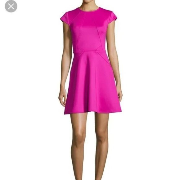 Ted Baker London Women's Barbie Hot Pink Crew Neck A-Line Dress Size US4 - Picture 3 of 6